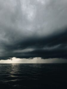 A tornado forming above the sea