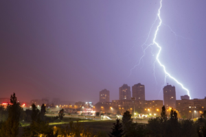 Thunder lightening over the city scape