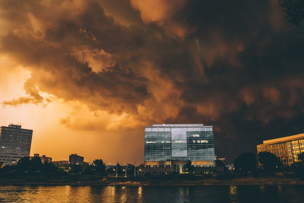 A building in the midst of a storm