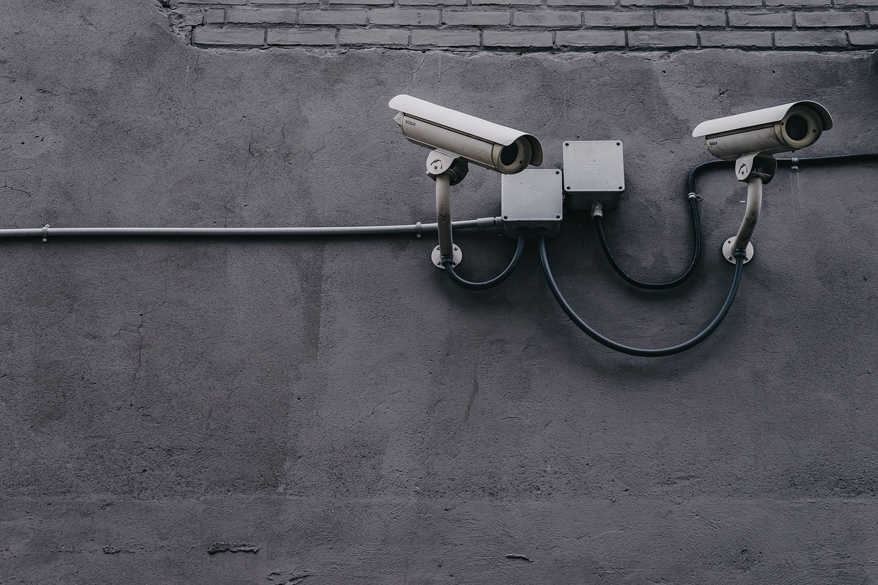A photo of two surveillance cameras.