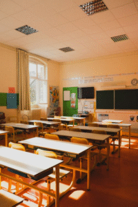 An empty classroom during the day