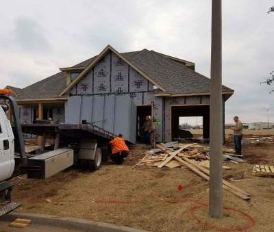 Safe room structure being installed during new home construction.